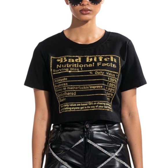 Tops - 3/$15 “Bad B$tch Nutritional Facts”Black and Gold Graphic Tee